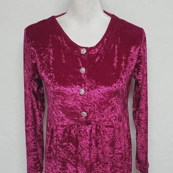 80s Vintage Cervelle Burgundy Crushed Velvet Regencycore Long Sleeve Midi Dress - Picture 5 of 13